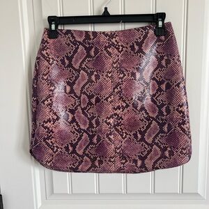 Purple snakeskin print faux leather mini skirt